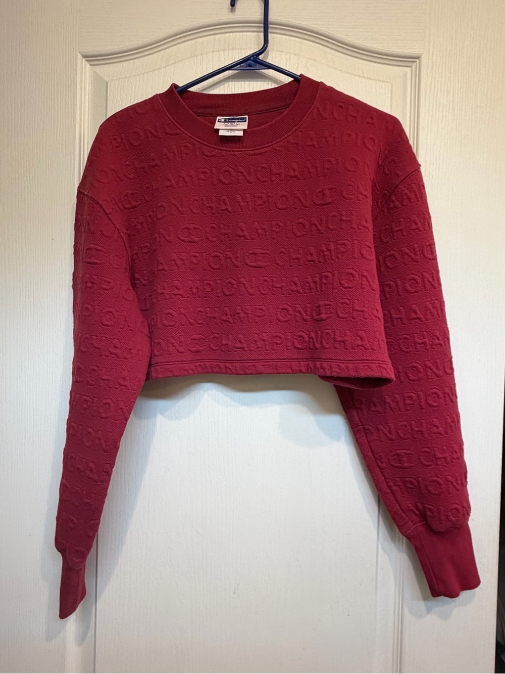 Champion Cropped Embossed Logo Sweatshirt - Burgundy